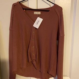 New In Waffle Button-Down Shirt Dark Mauve